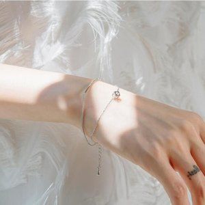 NEW 925 Sterling Silver Diamond Cube Bar Bracelet